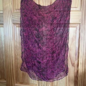 Silk Rose Pattern Floral Scarf, Maroon & Black
